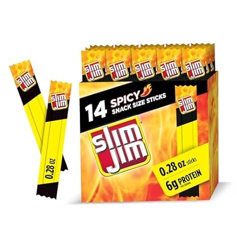 Slim Jim Spicy Smoked Meat Sticks, 6g Protein, 0.28 oz, 14 Count Snack Pack