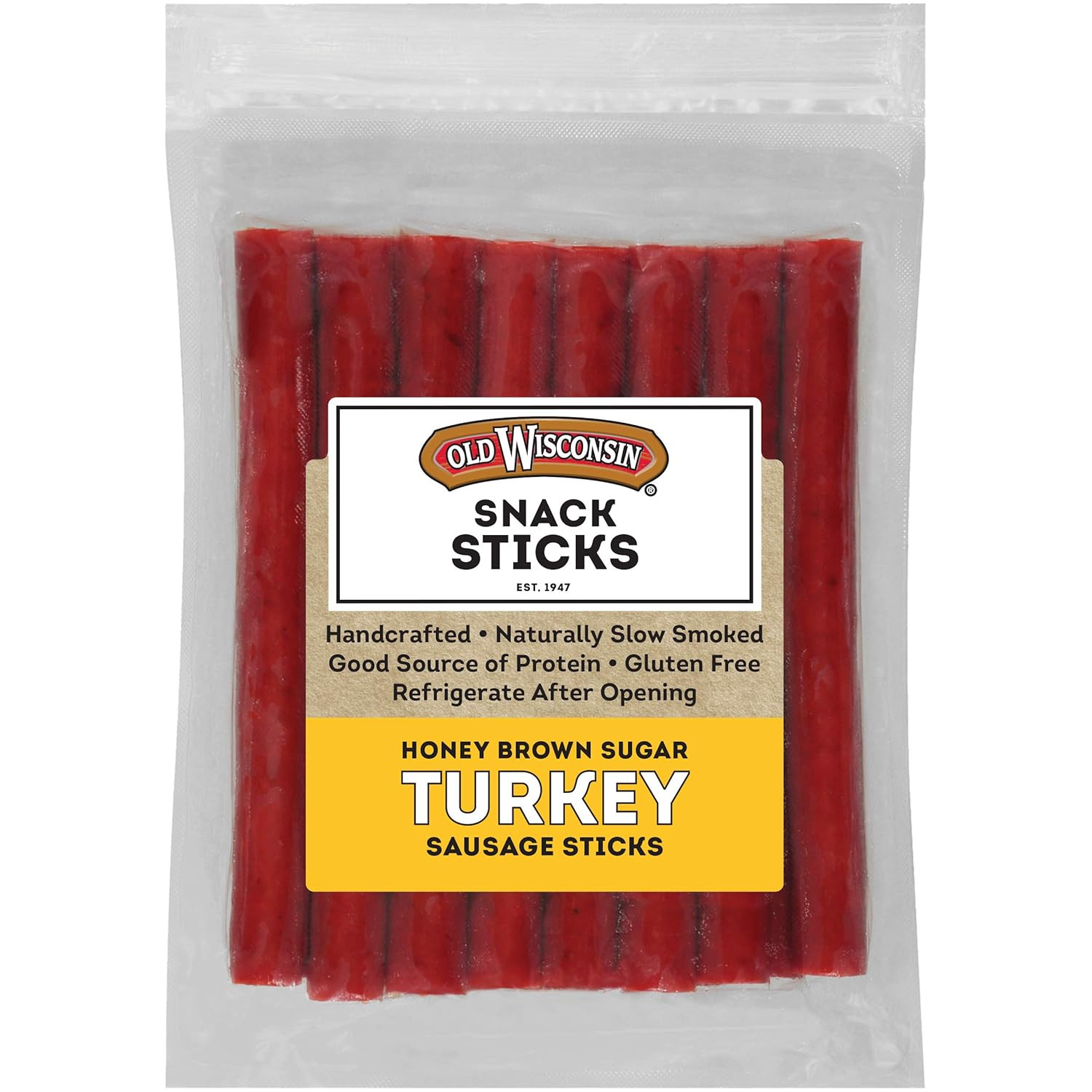 Old Wisconsin Honey Brown Sugar Turkey Sausage Snack Sticks, Naturally Smoked, R