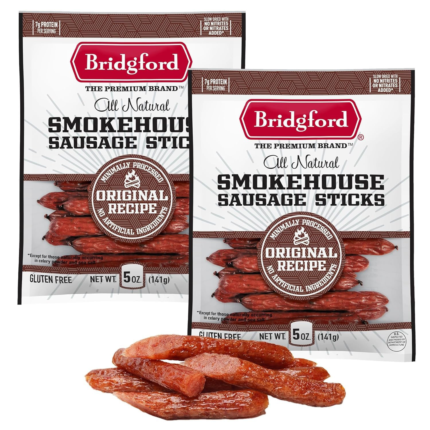 Bridgford Smokehouse Sausage Sticks Original 5 Oz Pack of 2 – Made with Beef and