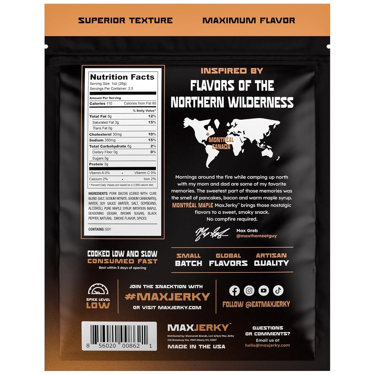 MaxJerky Montreal Maple Bacon Burnt Ends, Smoked Bacon Jerky, 2.5 OZ (4 Pack)