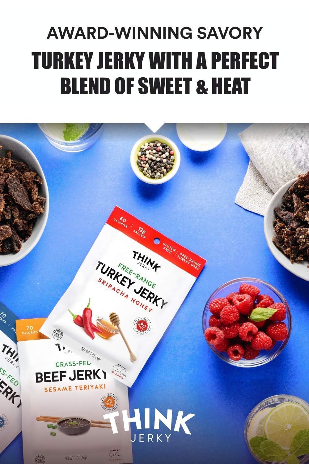 Think Jerky Sriracha Honey Turkey Jerky, Chef Crafted Free Range Turkey, Glut…