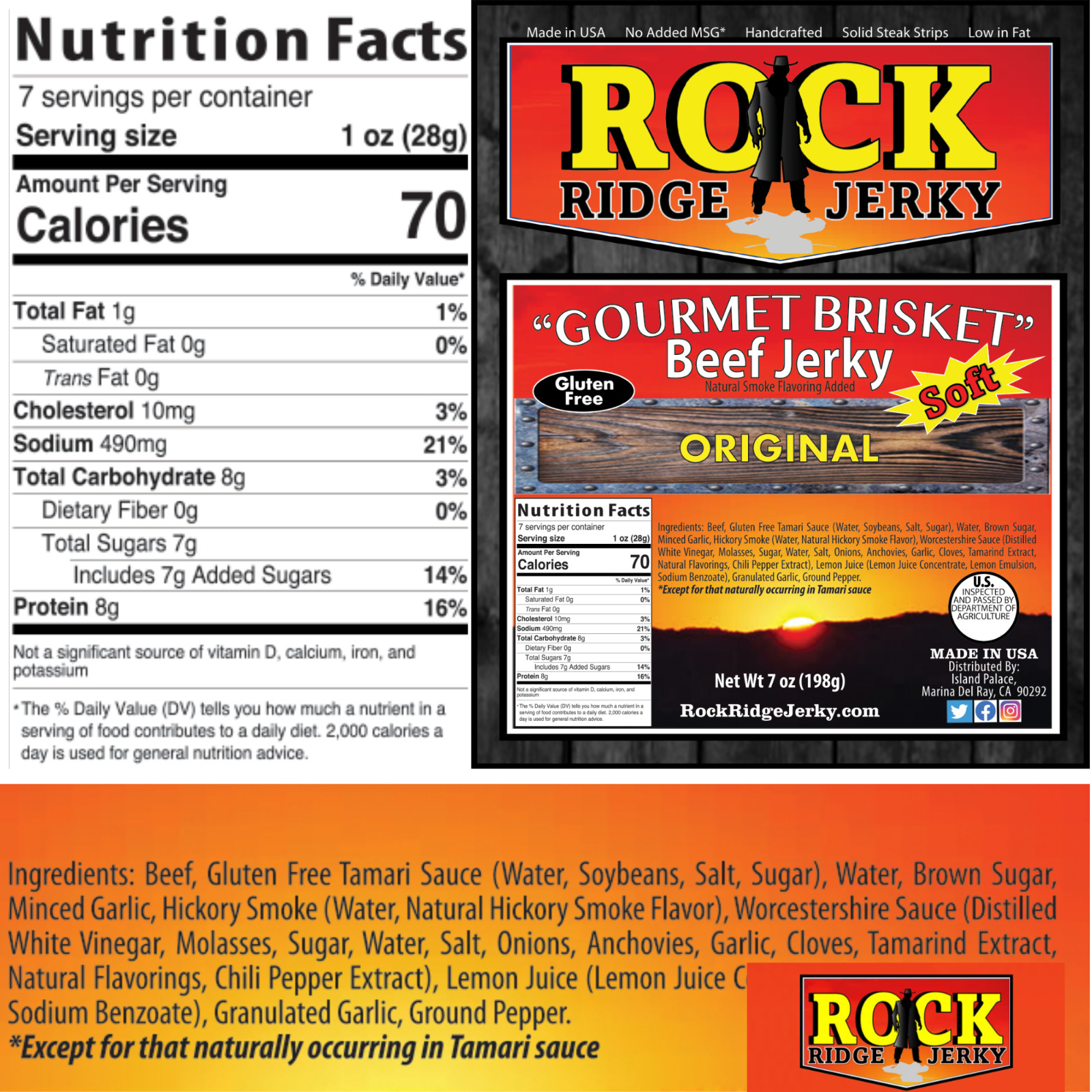 ORIGINAL Brisket beef jerky Big 7oz.bag FRESH smoked weekly