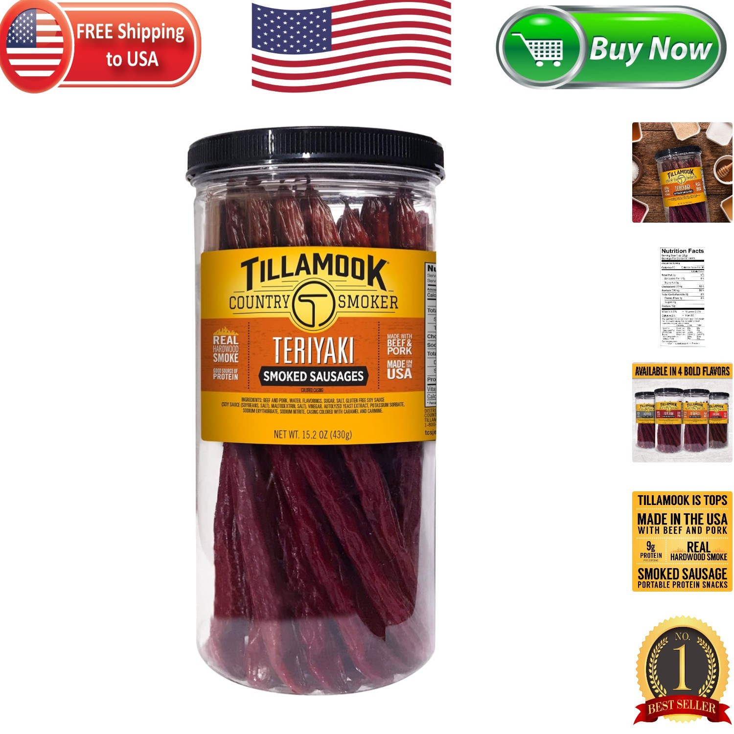 High-Quality Teriyaki Smoked Sausages, 20 Count in 15.2 Ounce Resealable Jar