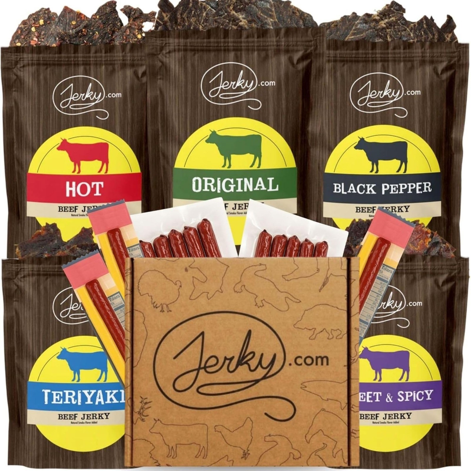21 Pieces of Beef Jerky Variety Pack & Meat Stick Gift Box for Men – Birthday…