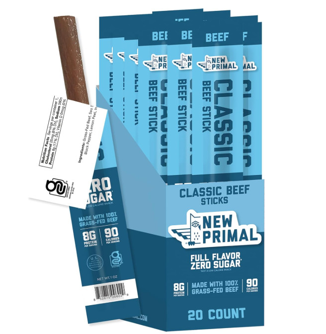The New Primal Grass-Fed Beef Sticks – 20 Pack, Keto & Low Carb