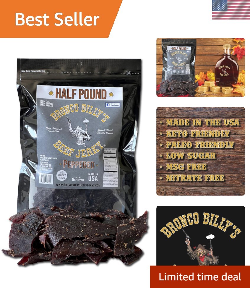 Gourmet Maple Peppered Jerky – Hand-Crafted USDA Beef in 8oz Resealable Bag