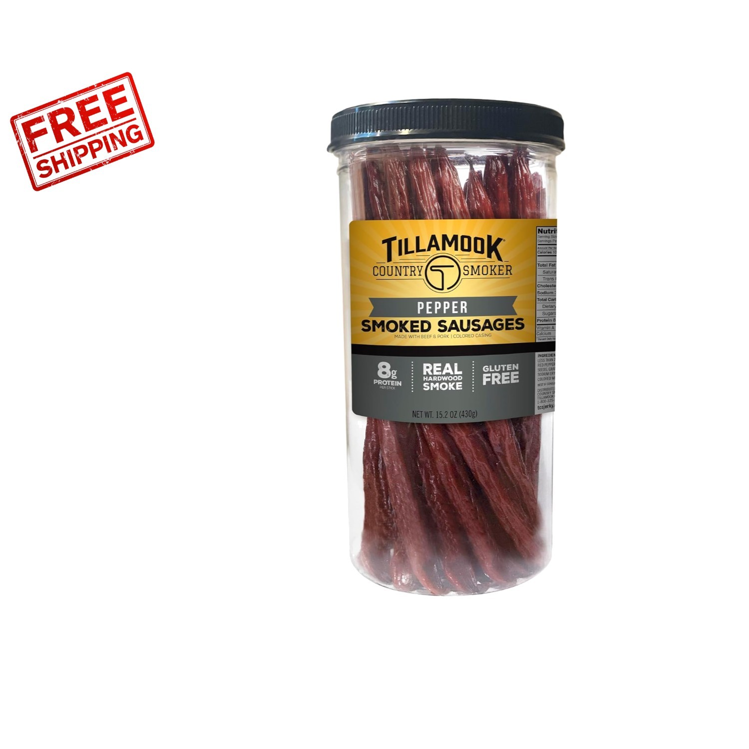 Pepper Smoked Sausages, 15.2 oz Resealable Jar – High Protein Snack, 20 Count