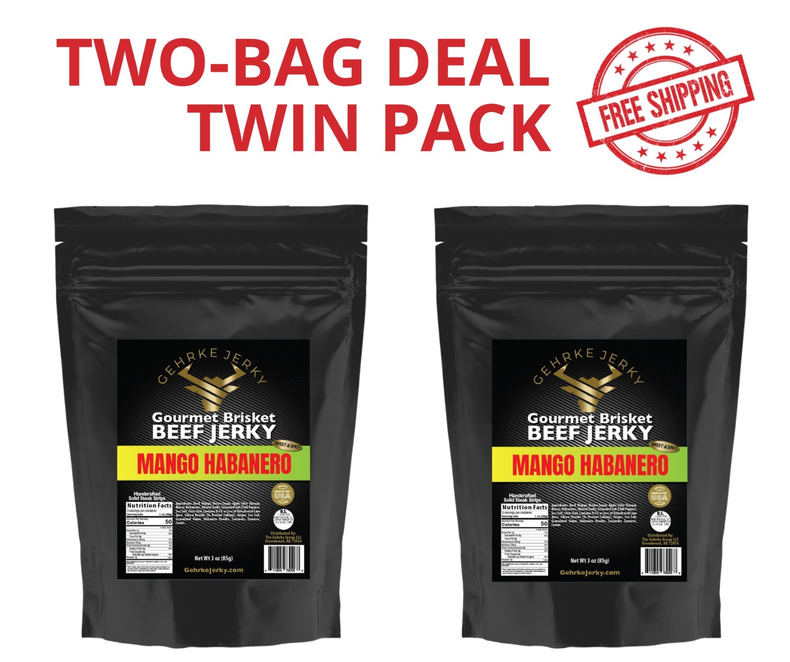 TWIN PACK – BEST NEW FLAVOR – Gehrke Jerky Mango Habanero Brisket Beef Jerky