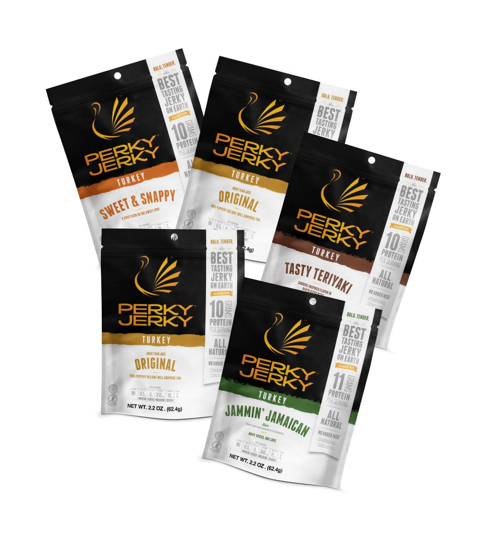 Turkey Jerky Variety, 2.2 Oz (Pack of 5) – Low Sodium – 7-10G Protein per Servin