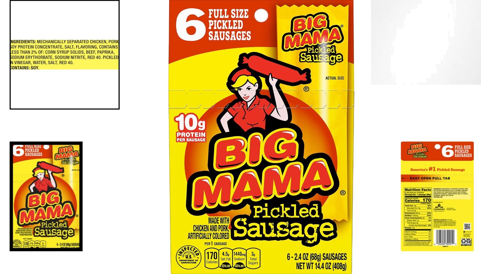 Delicious Big Mama Pickled Sausages, 2.4 oz (6 Pack) – High Protein Treat