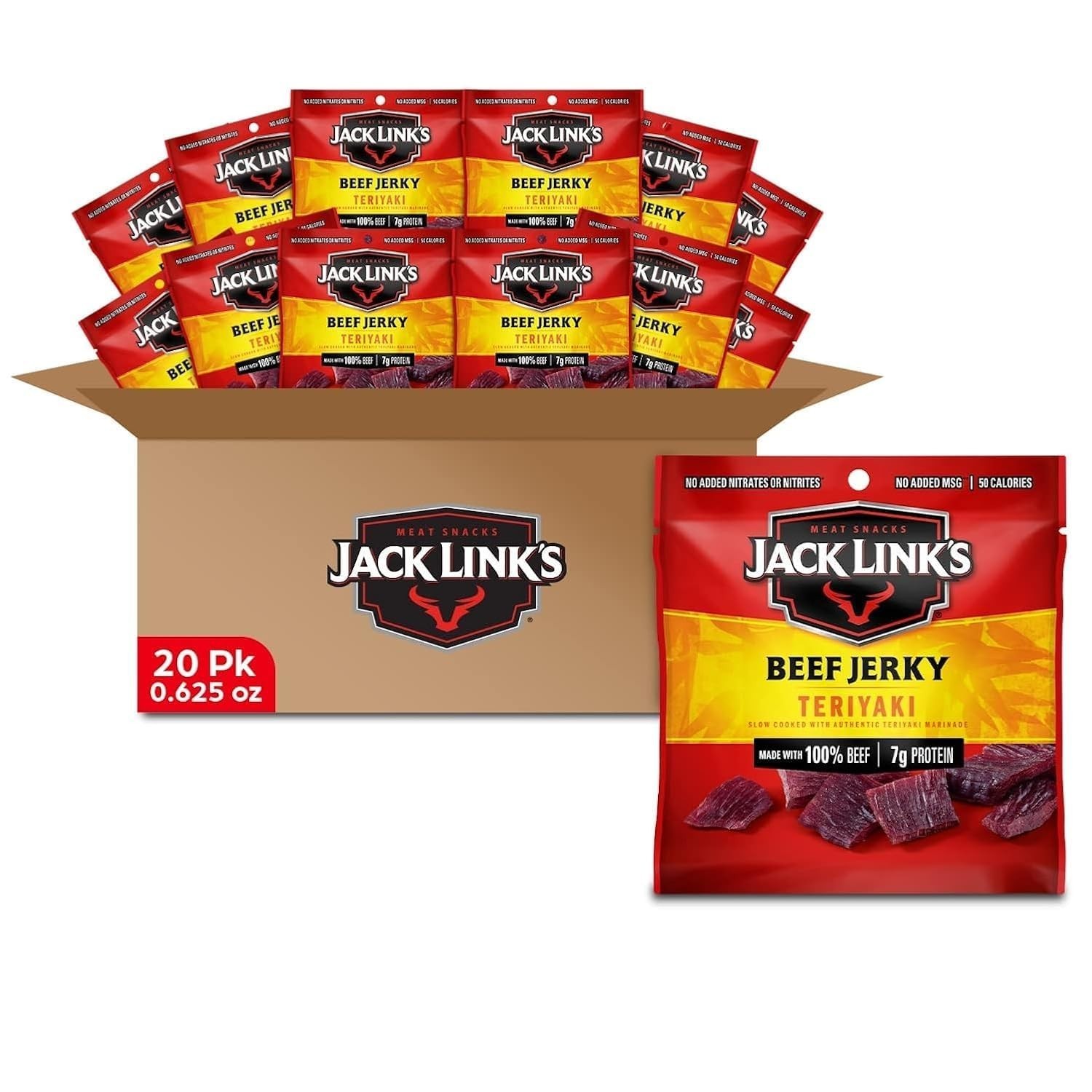 Convenient 20-Pack Teriyaki Beef Jerky – 0.625 oz Bags, High-Protein Snack