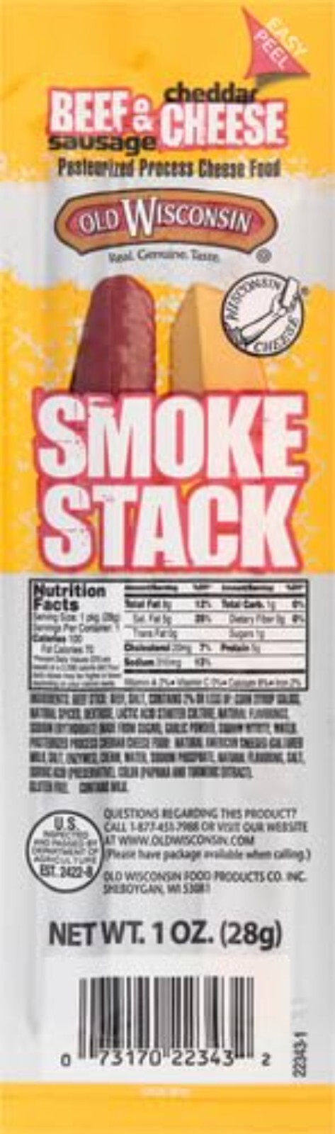 Old Wisconsin Cheese, Beef Stick and Cheddar, 1-Ounce Pack of 18