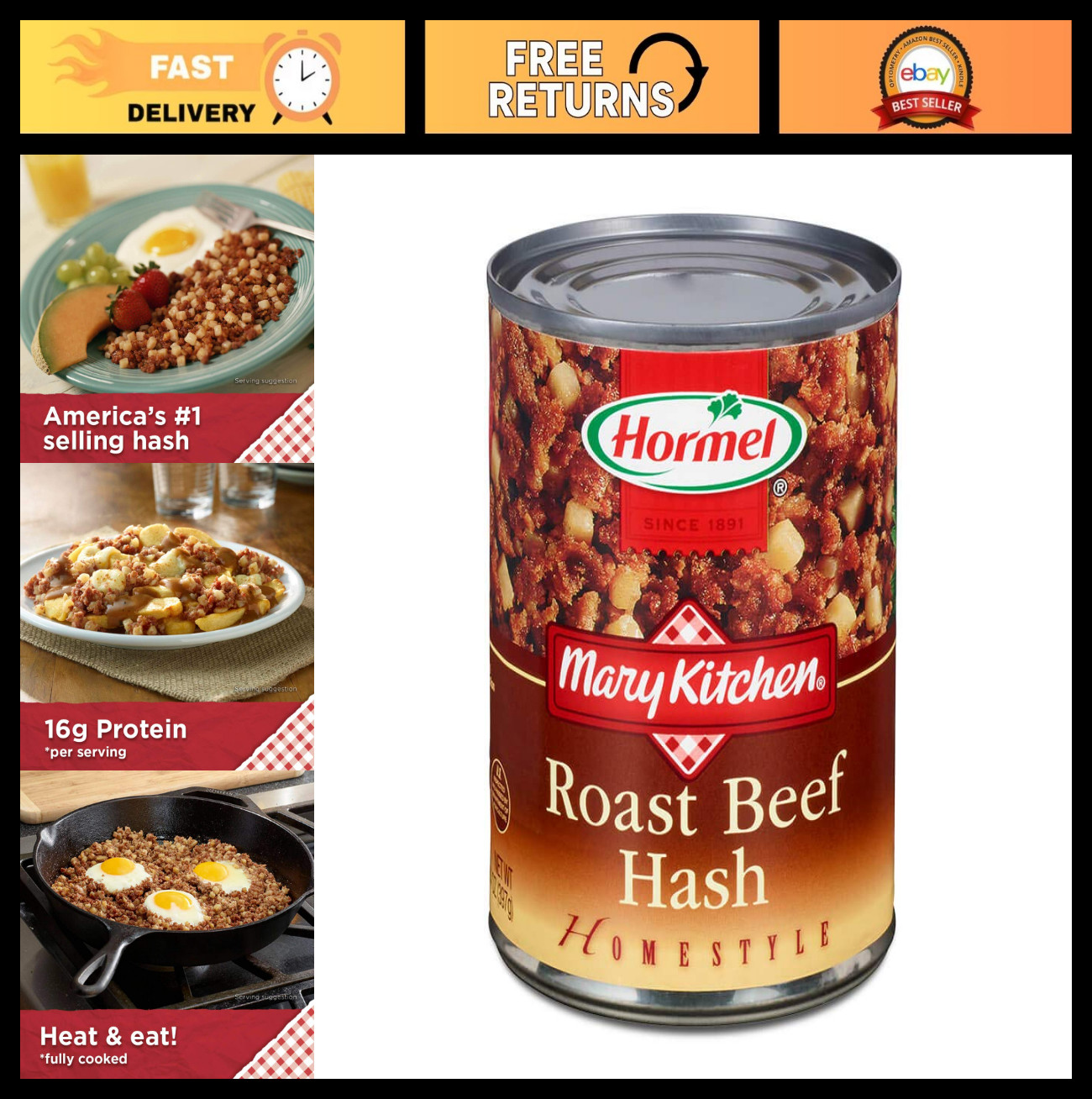 Roast Beef Hash – 14oz Canned Meat – Pack of 12 – Ready to Eat, Convenient Meal