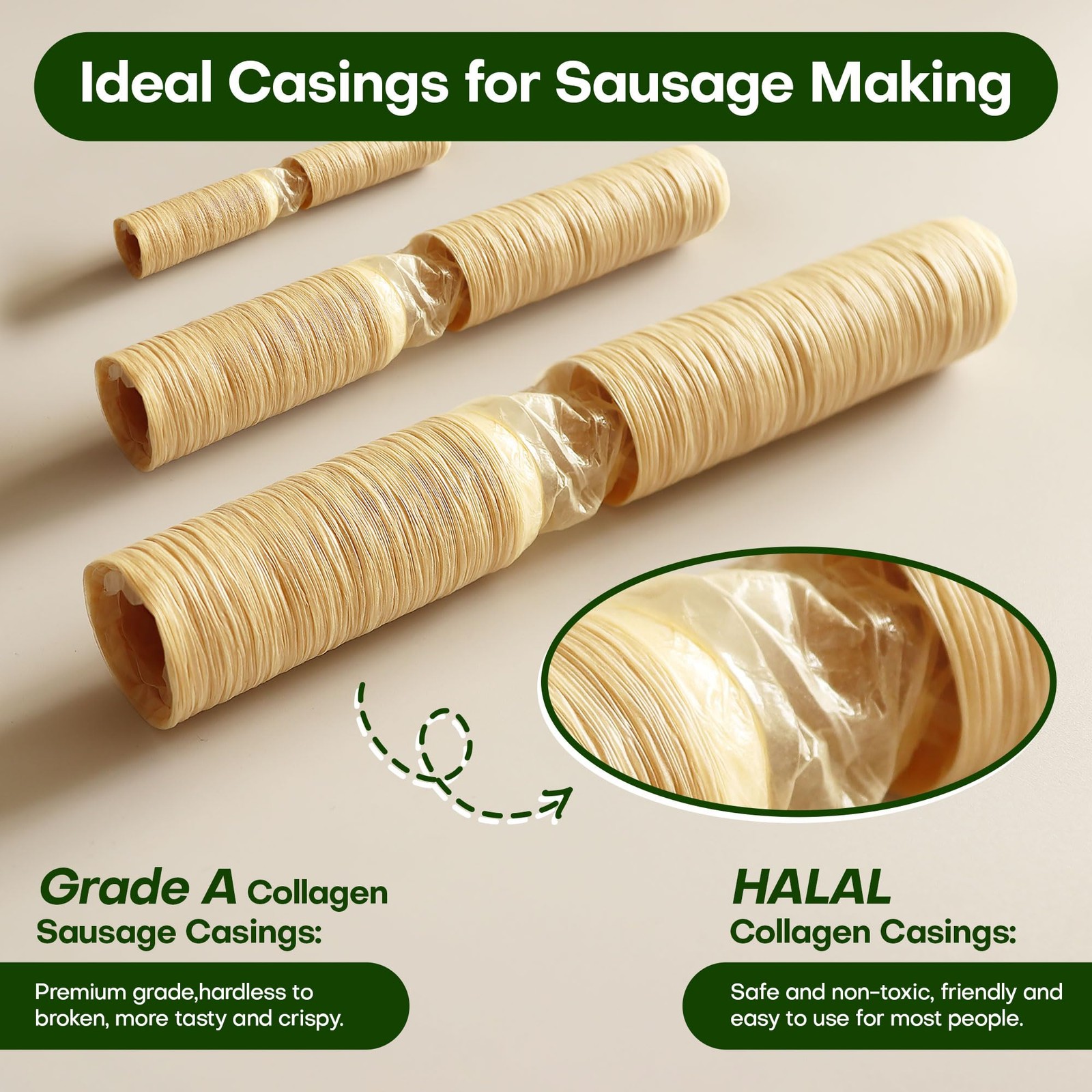HALAL Grade A Edible Collagen Sausage Casing 1 PCS 14m/46ft 19mm/ 3/4 Inch