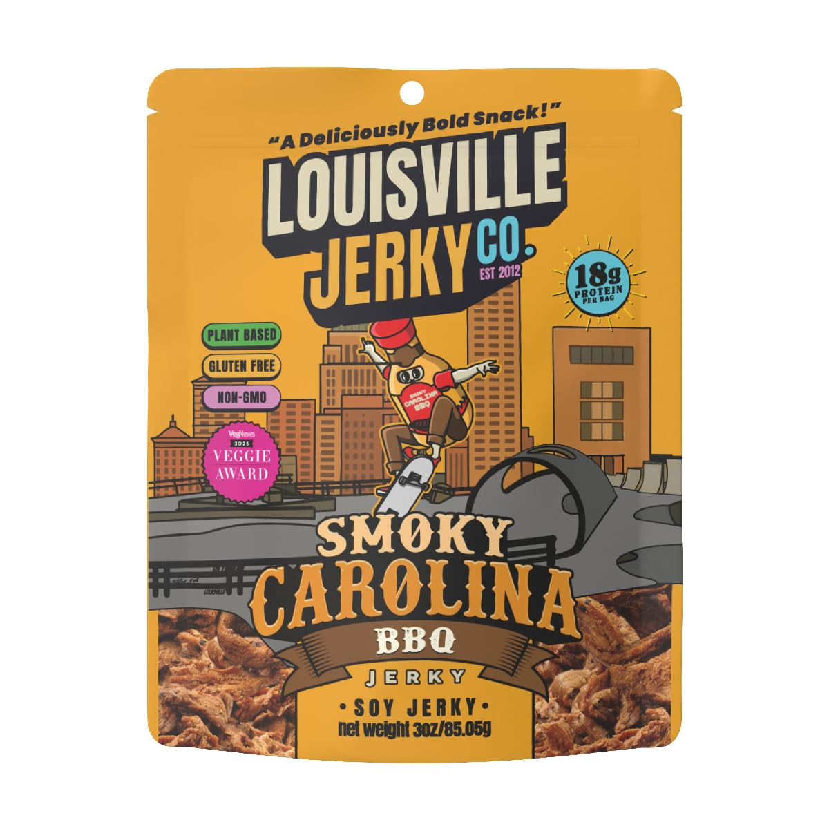 Louisville Jerky Co. Sweet & Smoky Carolina Mustard BBQ Vegan Jerky, Plant Based