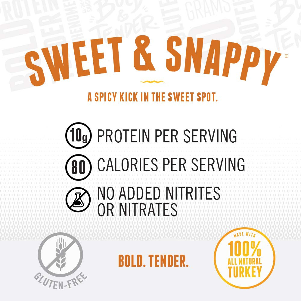 Sweet and Snappy Turkey Jerky, 1Oz (Pack of 12) – Low Sodium – 10G Protein per S