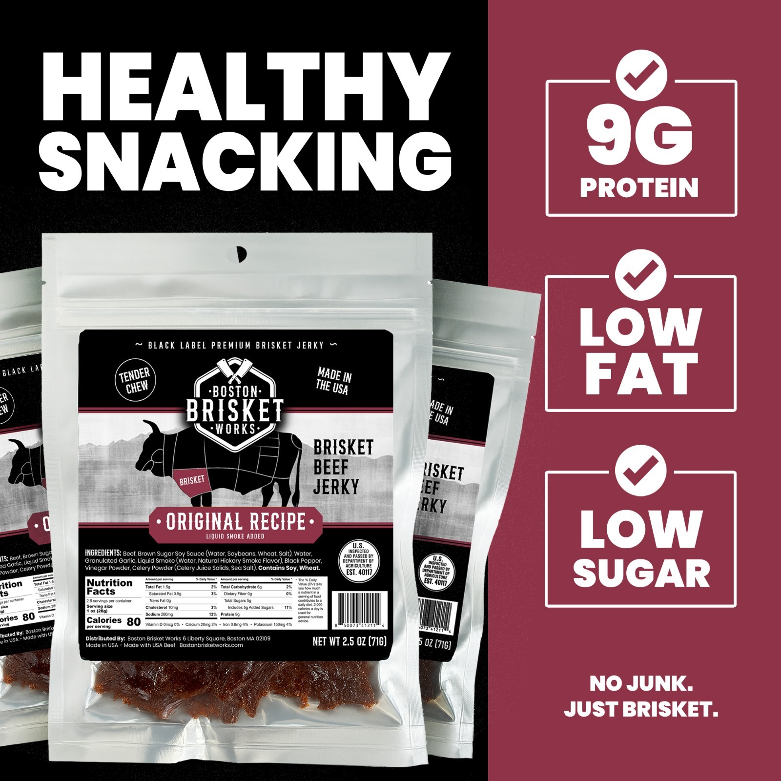 BEEF BRISKET JERKY – Original Flavor – USA Beef – Fast Shipping
