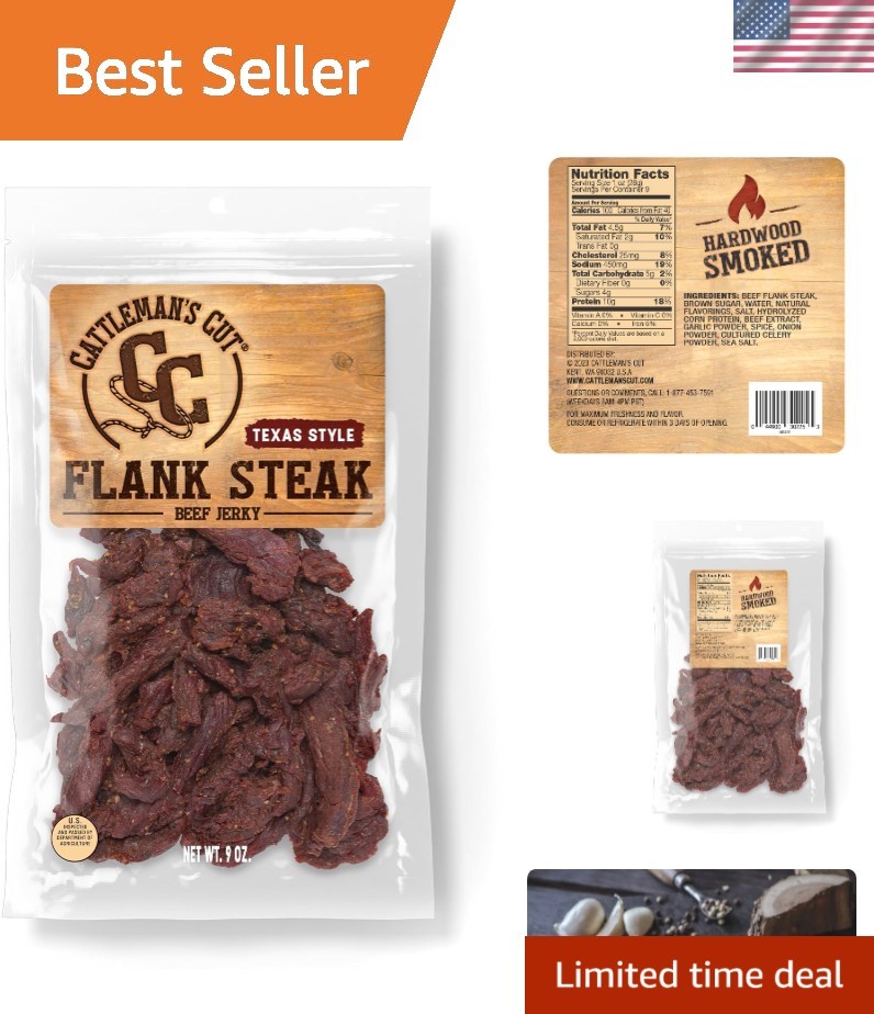 Cattleman’s Cut Beef Jerky, 9oz – Marinated Flank Steak with Smoky Sweet Flavor