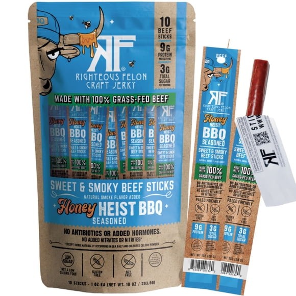 Righteous Felon BBQ Seasoned Grass-Fed Beef Sticks, 10 oz.