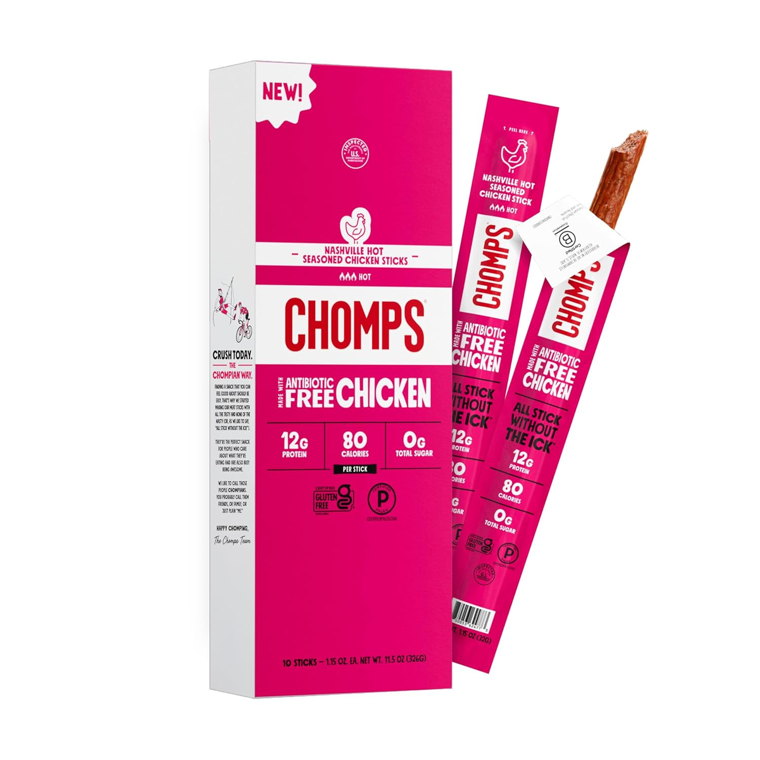 Nashville Hot Chicken Jerky Meat Snack Sticks 10-Pack – Keto, Paleo, Low Carb, W