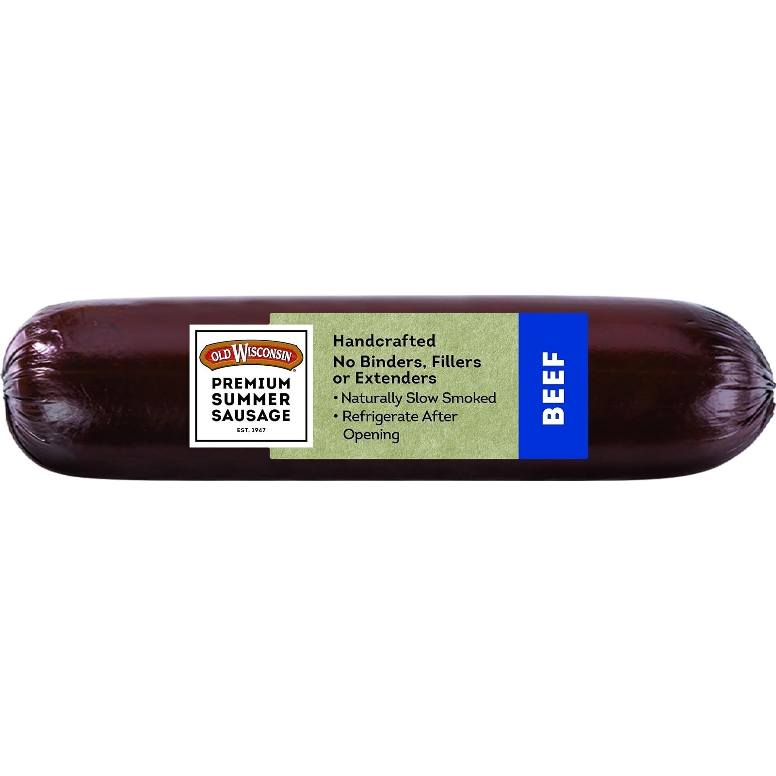 Old Wisconsin Summer Sausage 100% Natural Beef 8 Ounce High Protein Gluten Free