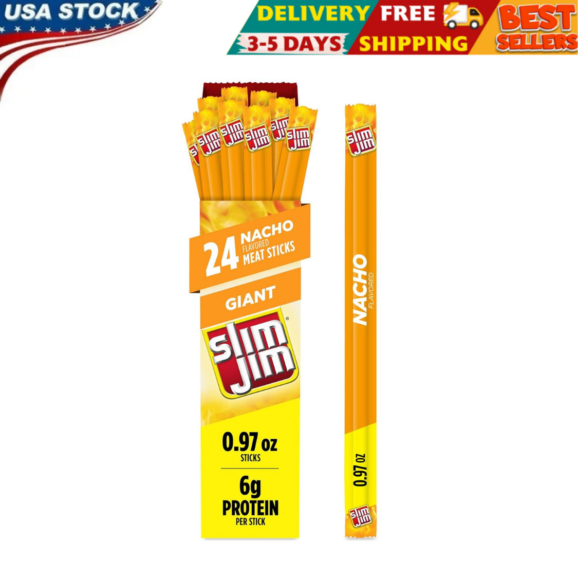 Giant Smoked Meat Sticks, Nacho Flavor, 6g Protein Per Stick, 0.97 oz. (24 Count