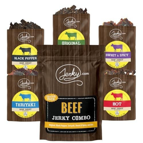 Beef Jerky Sampler Pack – 5 Flavors, Premium Meat Snack, No MSG, Gift for Men