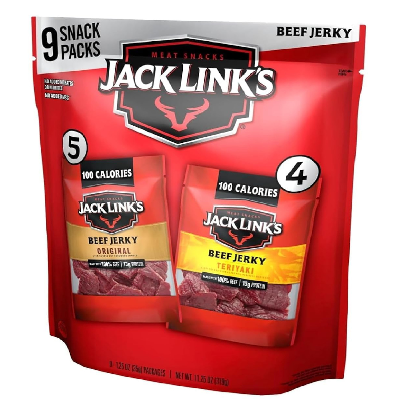 Jack Link’s Beef Jerky Variety Pack – Original and Teriyaki – 9 Pack 1.25 oz Bag