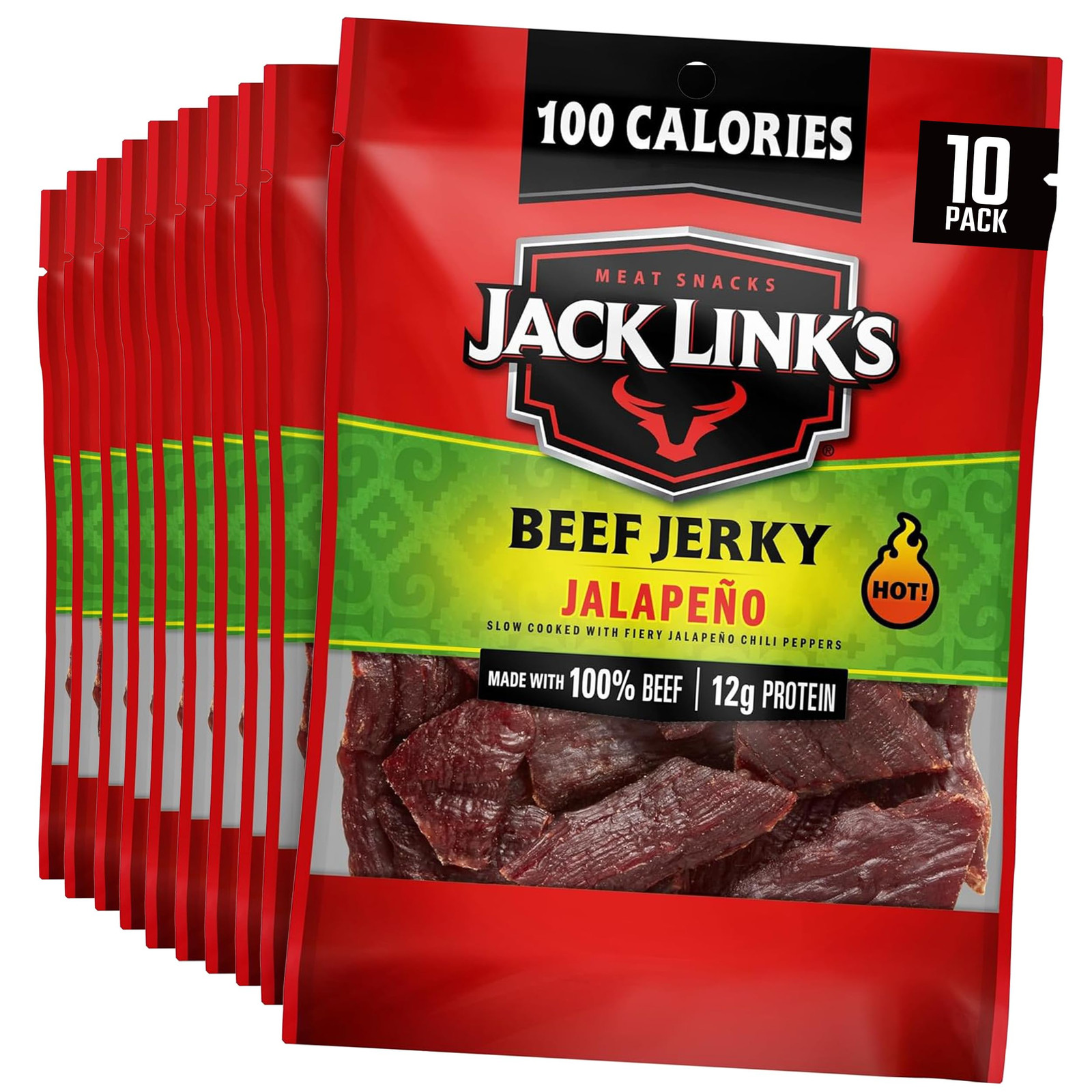 Jalapeno Carne Seca Beef Jerky Pack of 10 High Protein Snack 100 Lean Beef