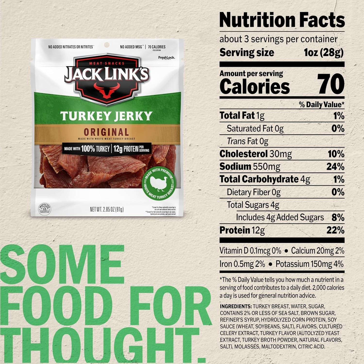 Jack Link’s Original Turkey Jerky 2.85 oz Bag Made with 100% Real Turkey