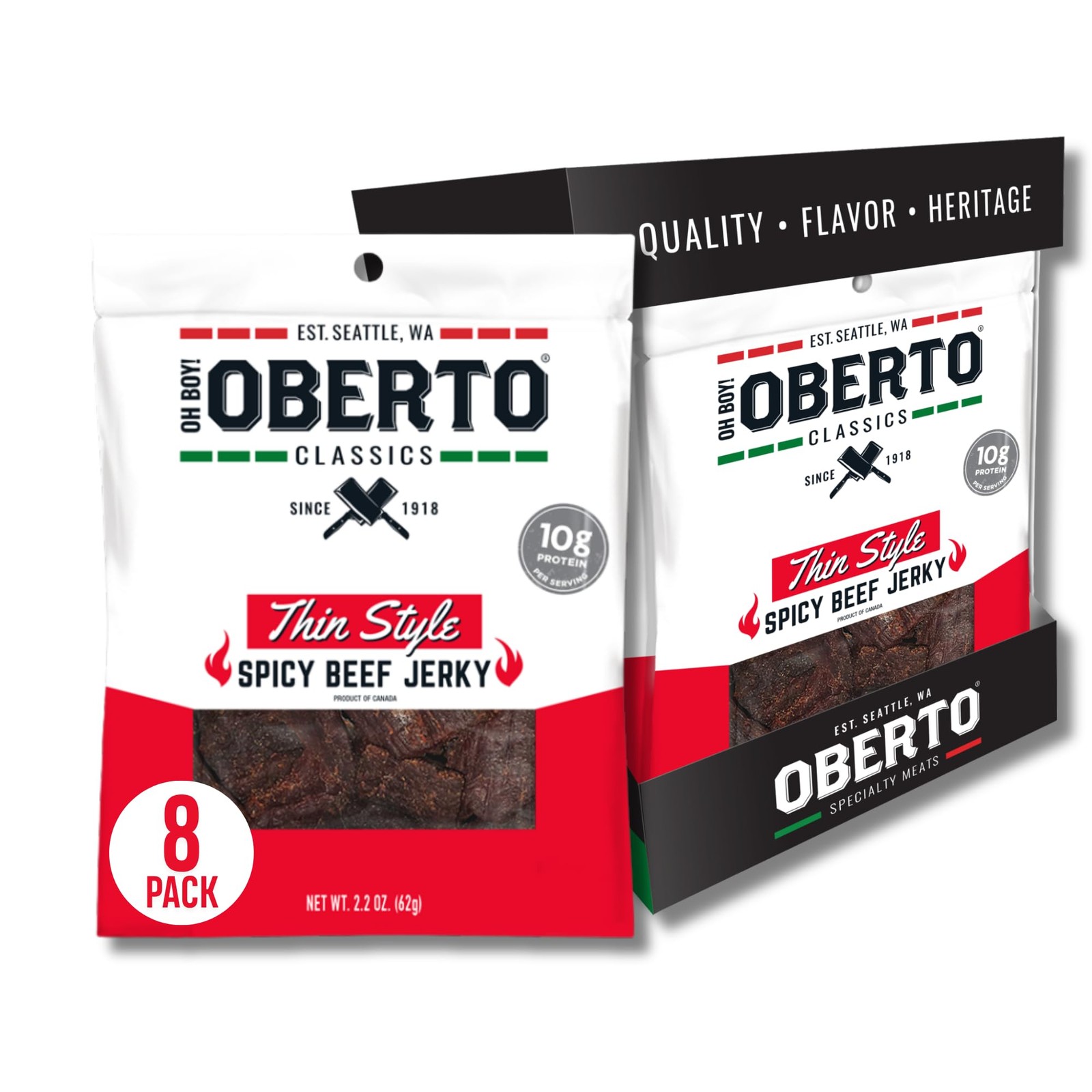 Oberto Classics Thin Style Beef Jerky, Spicy Flavor, No 2.2 Ounce (Pack of 8)