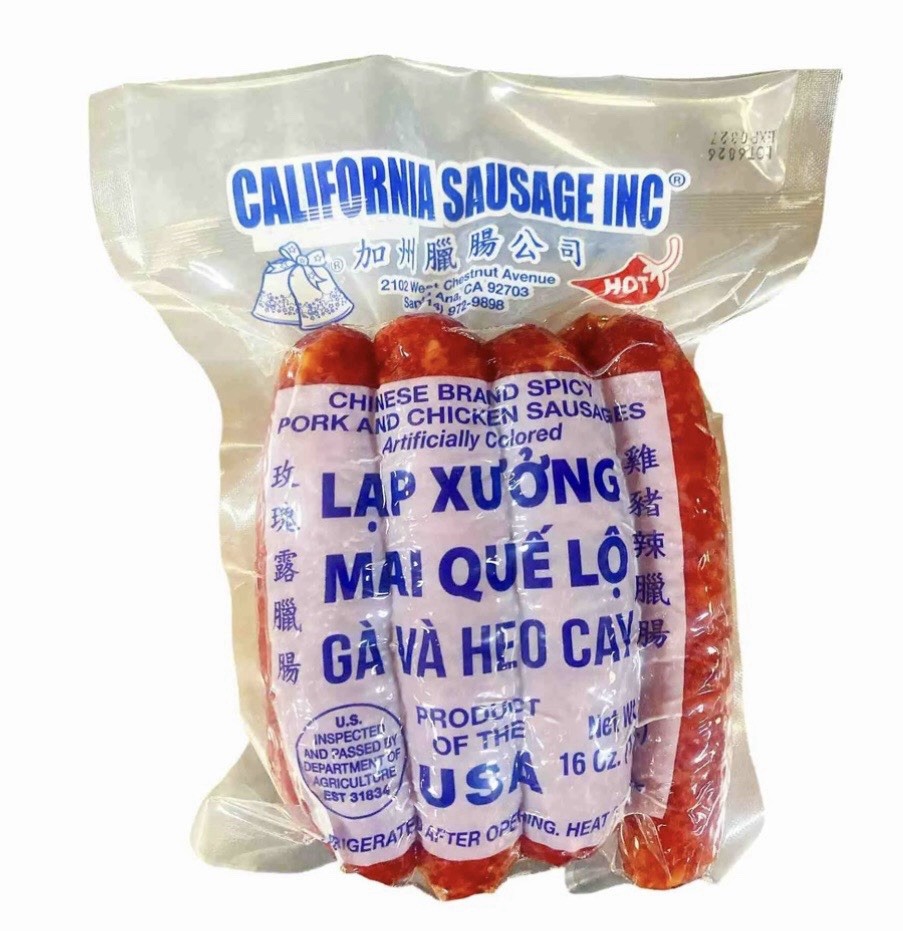 California Pork Chinese Sausage Hot – Lap Xuong 450 gram Pack of 6