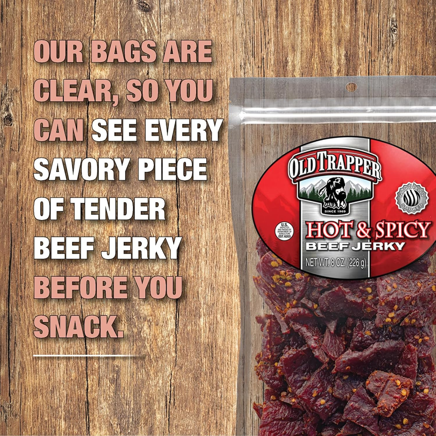 Beef Jerky, Hot & Spicy 8 Ounce Individual Pack, Tender and Spicy Meat Snacks fo
