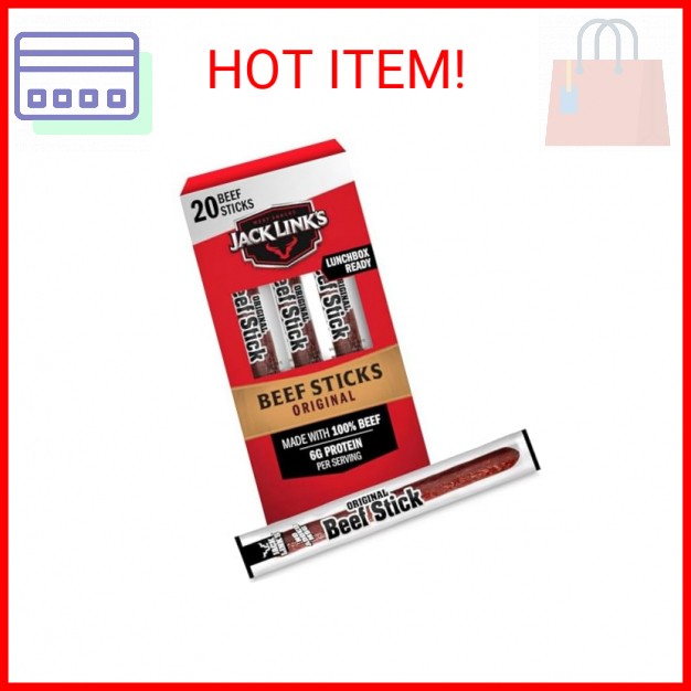 Jack Link’s Beef Sticks Original 100% Beef 6g Protein 0.92 Oz, Pack of 20