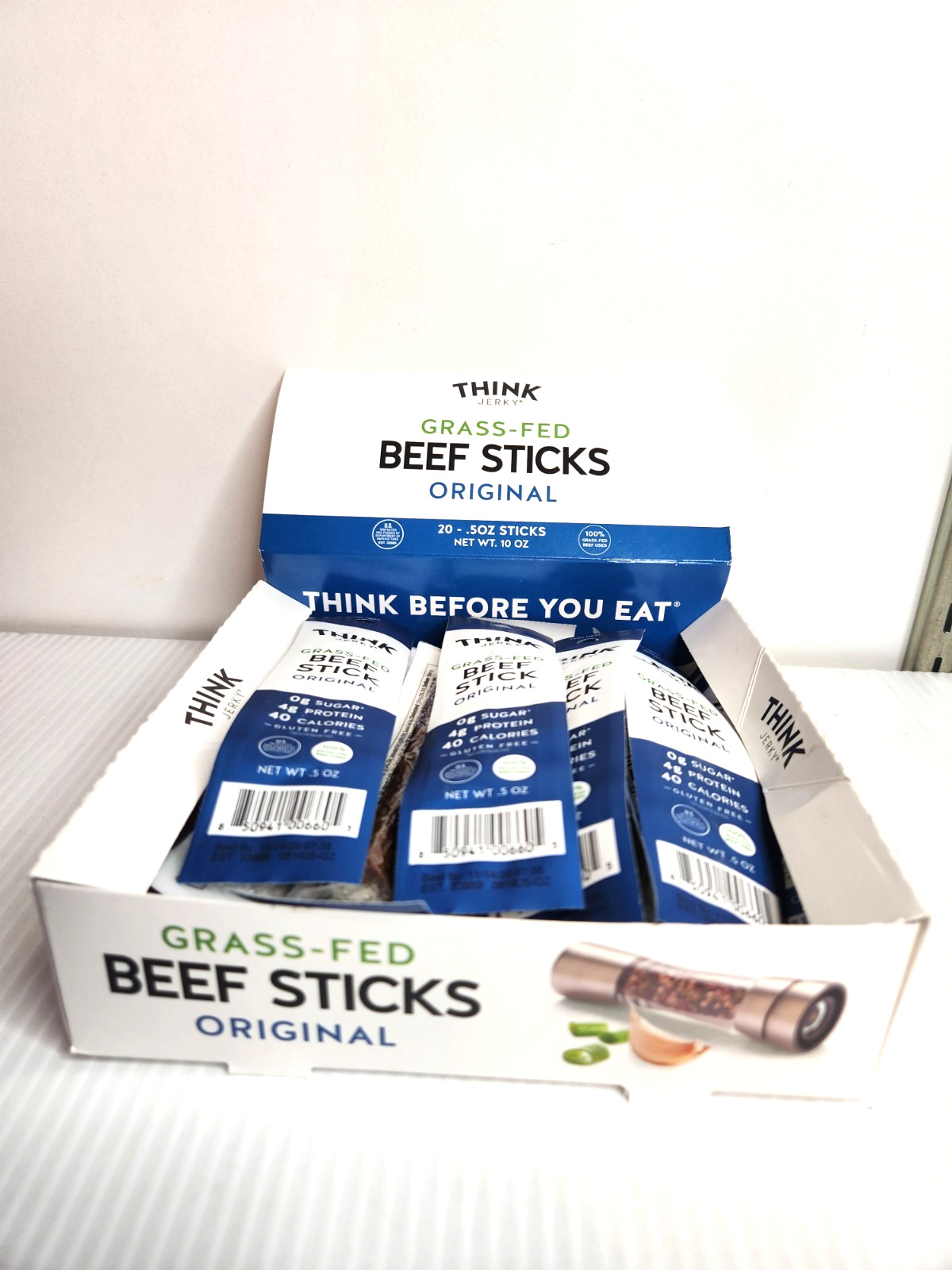 BOX of 20 -Think Jerky, Original Grass-Fed Beef Sticks 1.0 Oz Sticks Exp 11/2026