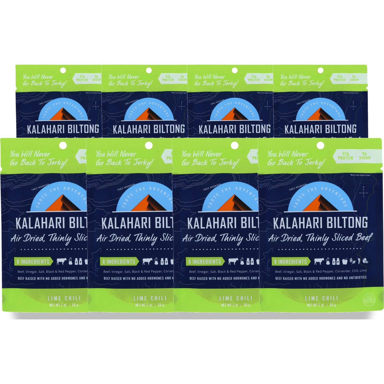 Kalahari Biltong Lime Chili Air Dried Sliced Beef 2 Oz 8 Pack