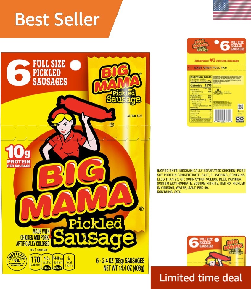 Big Mama 2.4oz Pickled Sausages (6 Pack) – Perfect Low Carb Snack Choice