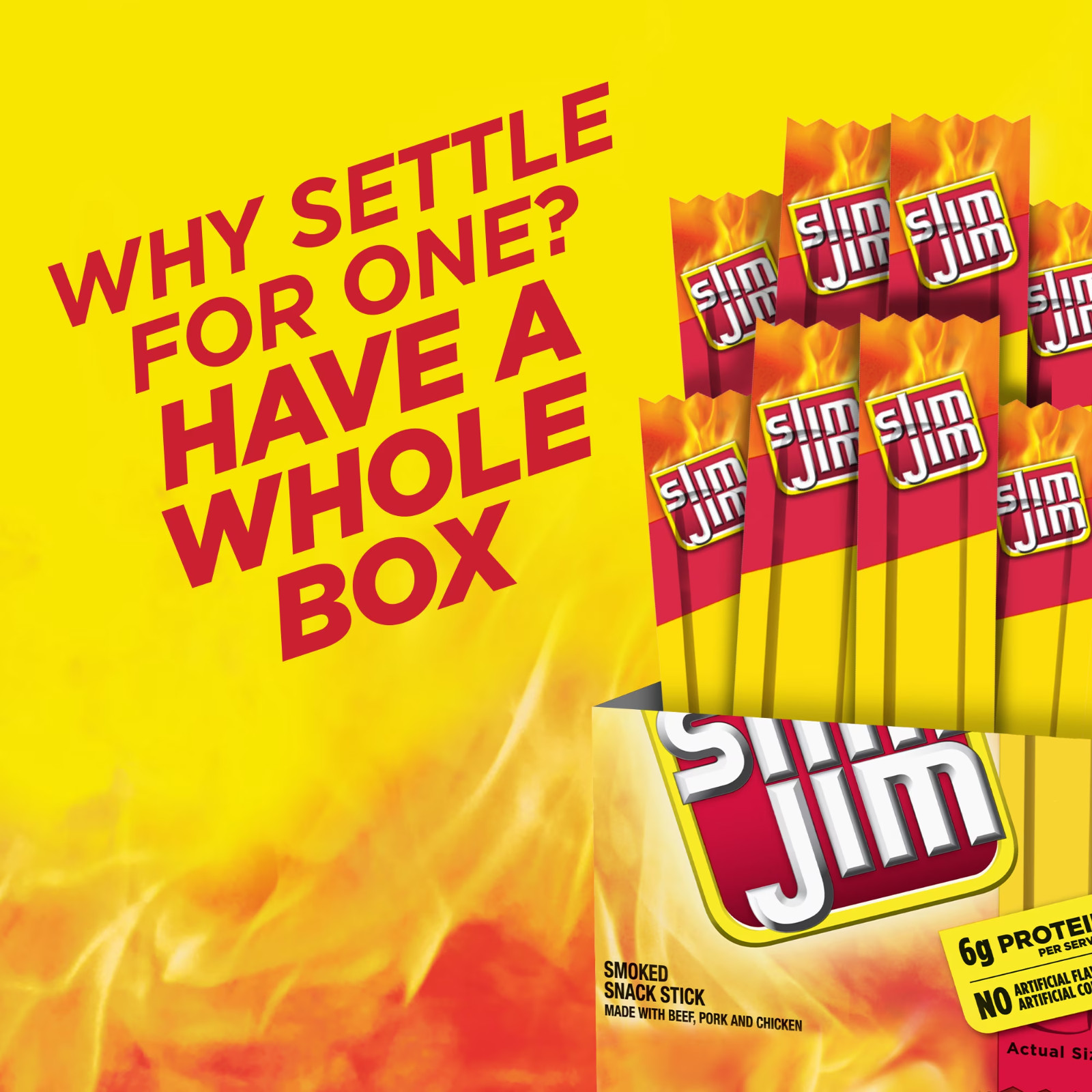 Slim Jim Smoked Meat Sticks, Original Flavor, 6g Protein Per Serving, Snack Size