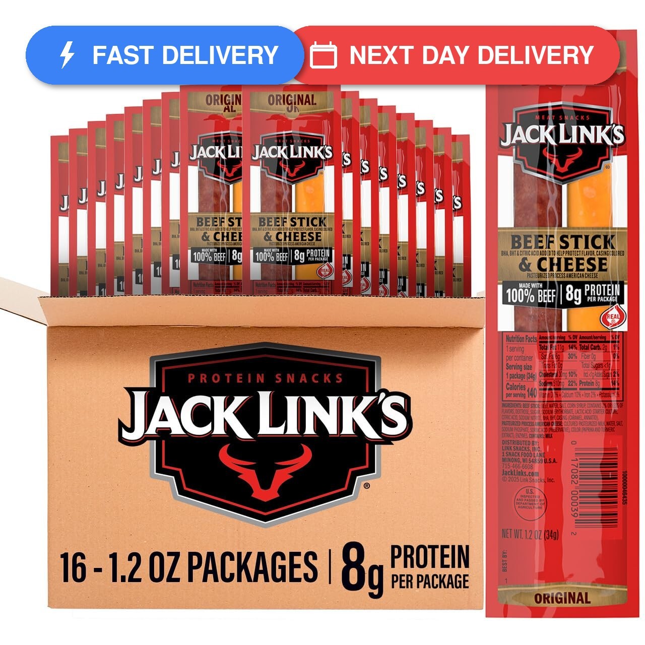 Jack Link’s Original Beef Jerky Sticks and Cheese Sticks Combo – 16 Pack 1.2…
