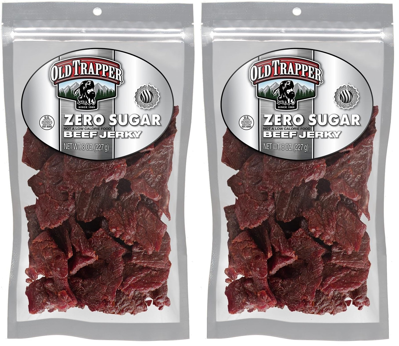Old Trapper Zero Sugar Beef Jerky, 16 Oz (2 x 8 Oz Bags), Keto Friendly, 14g Pro