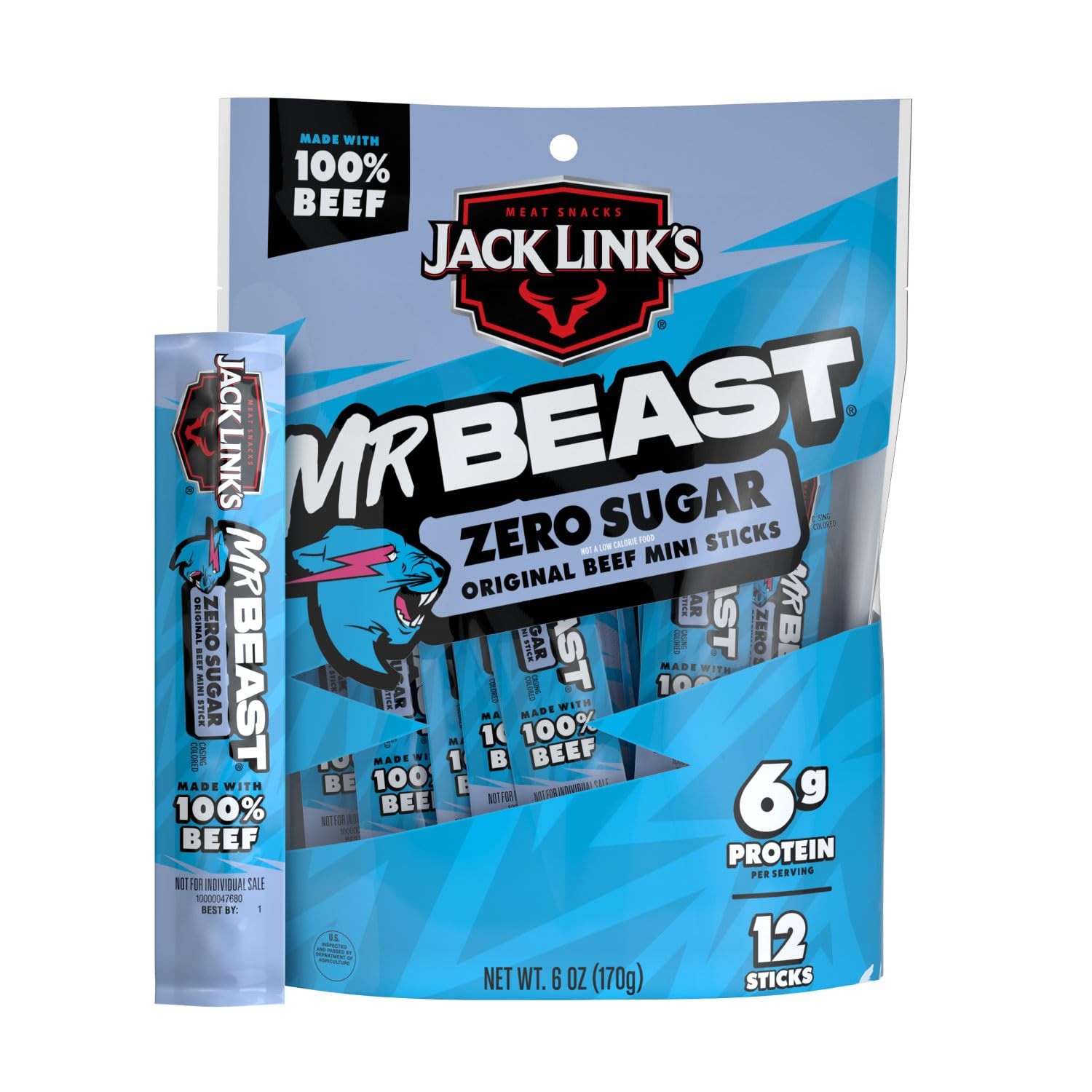 Zero Sugar Beef Sticks, 6g Protein, 12 Count – Healthy Pantry Snacks