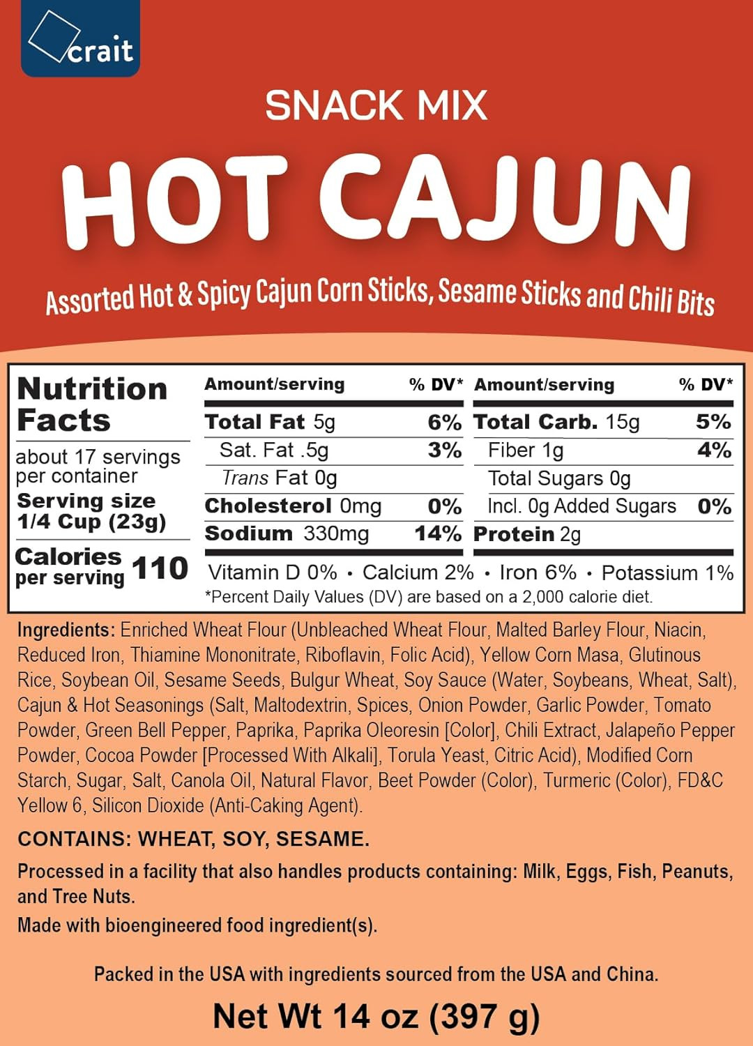 Cajun Snack Mix: Spicy Corn Sticks, Sesame Sticks & Chili Bits – 14 Oz