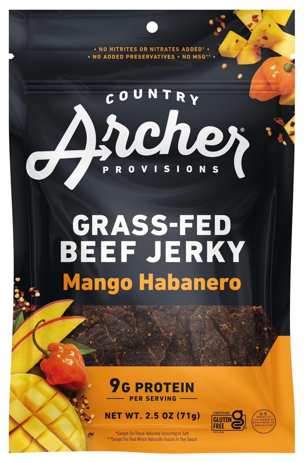 Country Archer Mango Habanero Beef Jerky 2.5 Ounce Healthy High Protein Snack