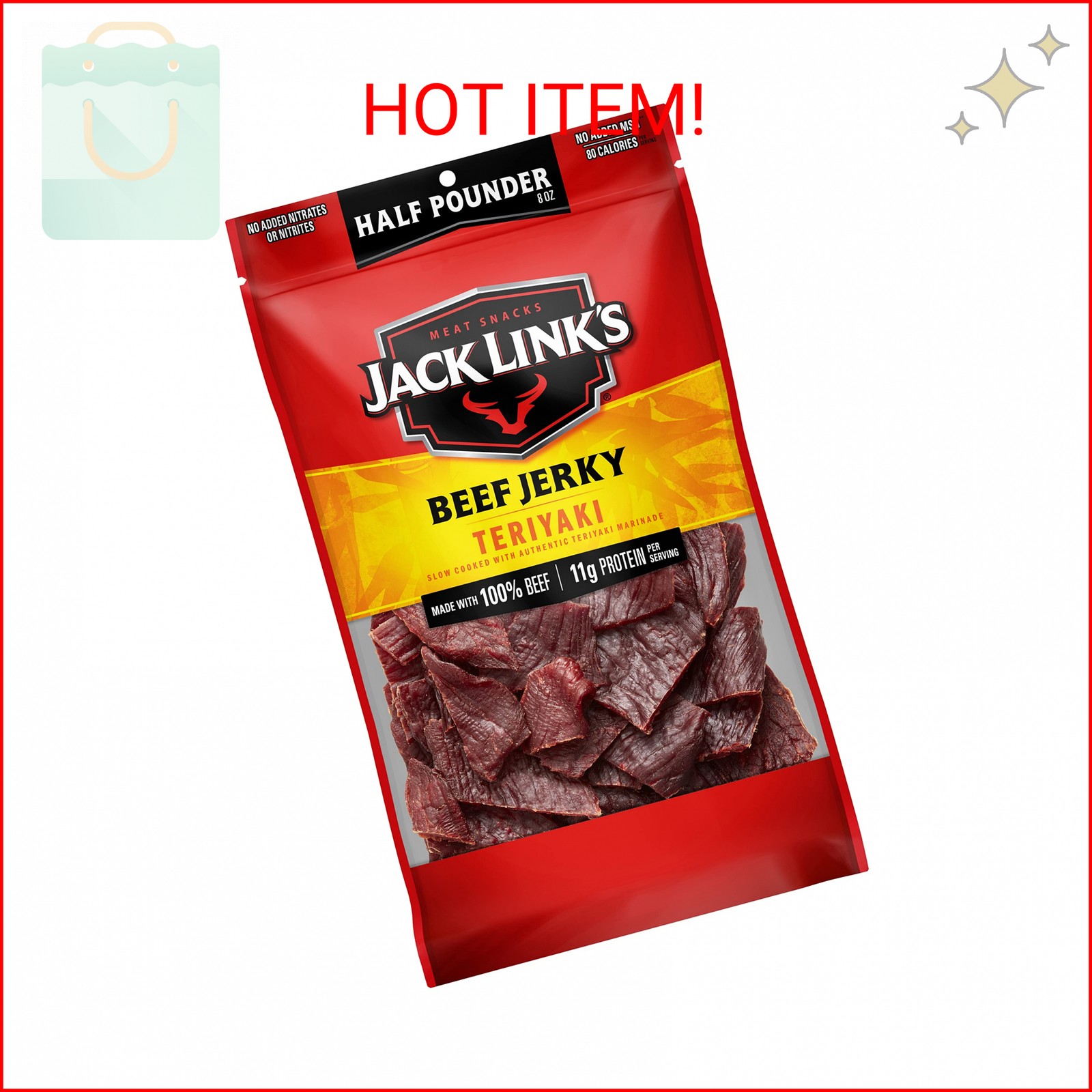 Jack Link’s Beef Jerky, Teriyaki, Half Pounder Large Jerky Bag – Flavorful Meat