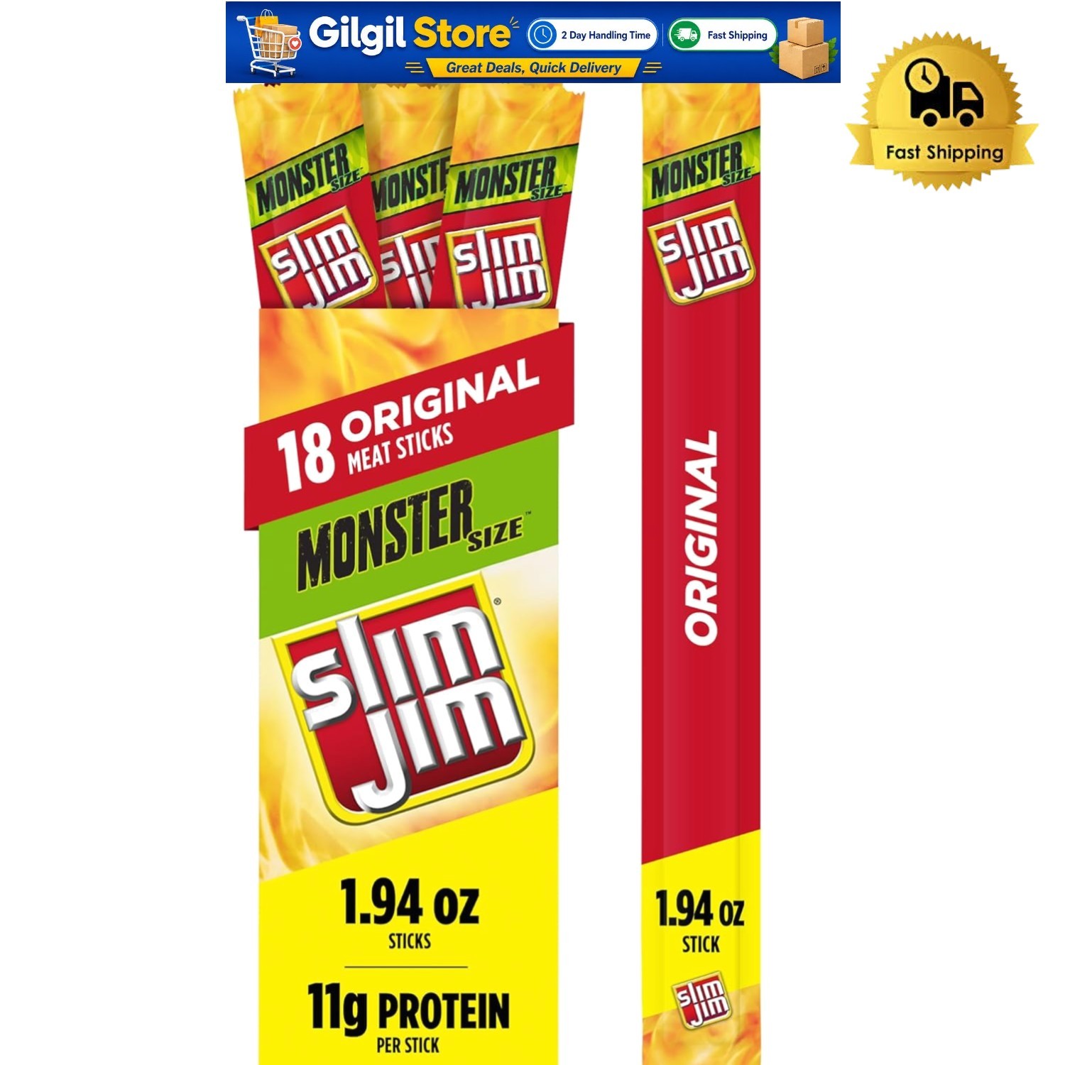 Keto-Friendly Monster Smoked Meat Sticks, 34.92 oz – 18 Individually Wrapped