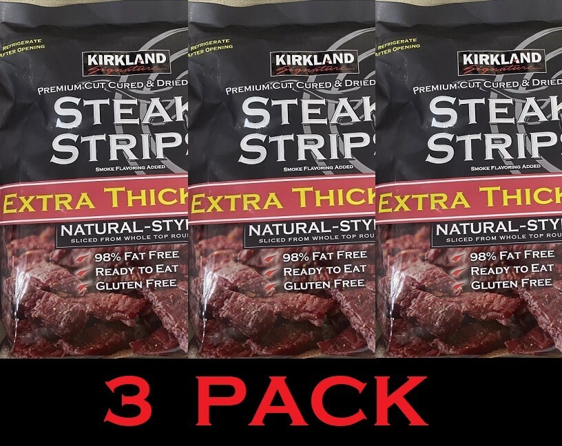 Kirkland Premium Cut Steak Strips Beef Jerky Extra-Thick Gluten-Free 12 oz 3 PK
