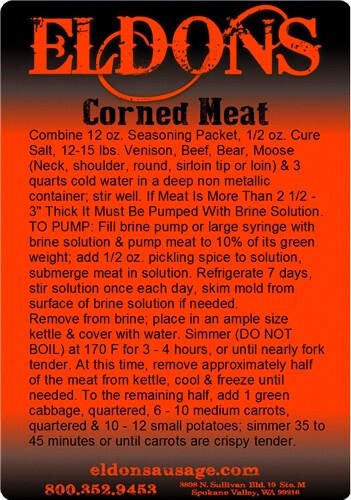 Eldon’s Corned Beef Meat Kit Seasons 15 lbs of Meat or Wild Game