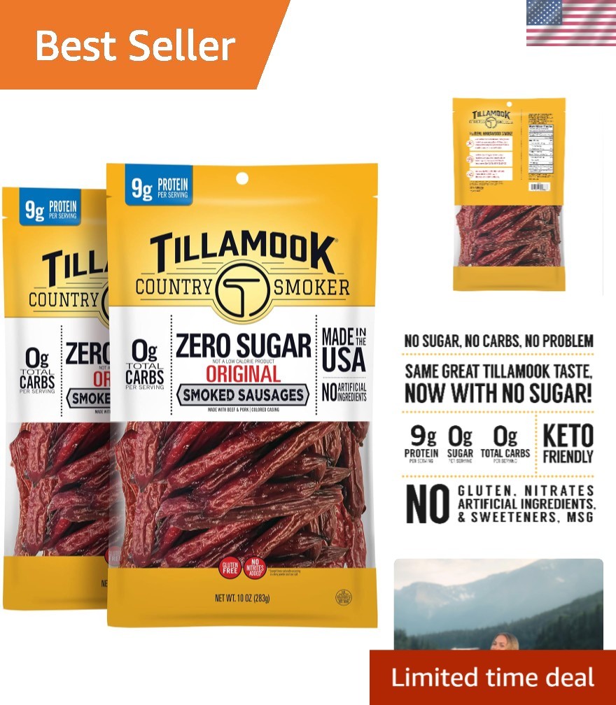 Keto Zero Sugar Smoked Sausages – 10oz Pack of 2, High Protein Snack