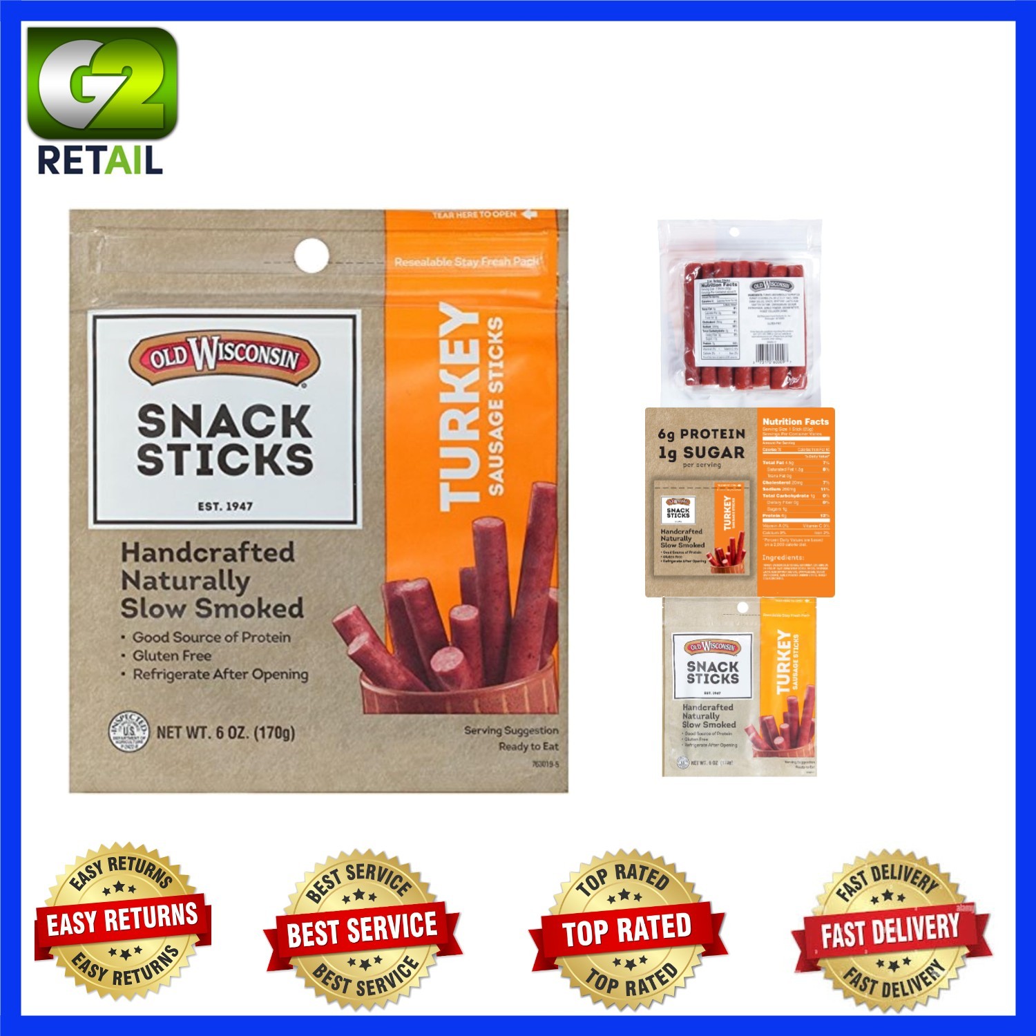 Naturally Smoked Turkey Sausage Snack Sticks – High Protein, Gluten Free 6oz