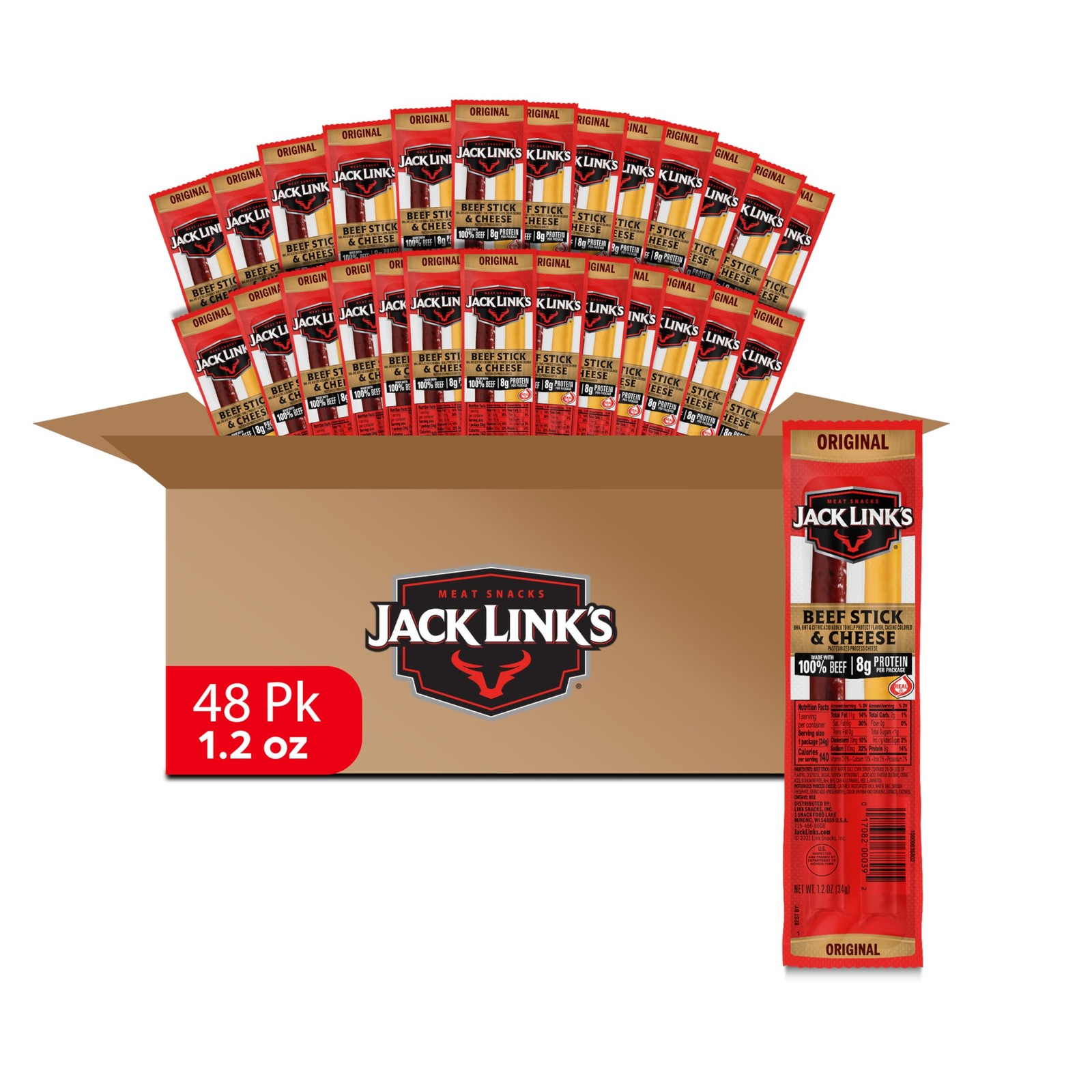 Jack Link’s Original Beef Jerky Sticks and Cheese 1.2 Ounce (Pack of 48)